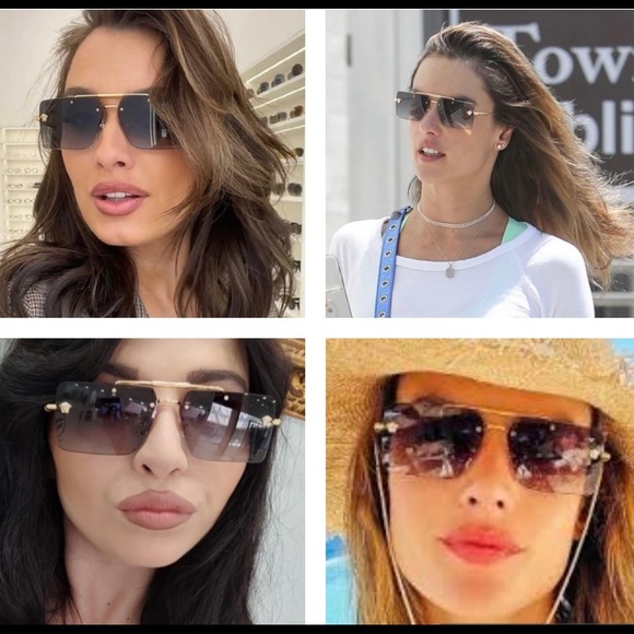 VERSACE CONTEMPORARY RIMLESS GOLD MEDUSA DETAILING / GREY RECTANGLE SUNGLASSES main image 7